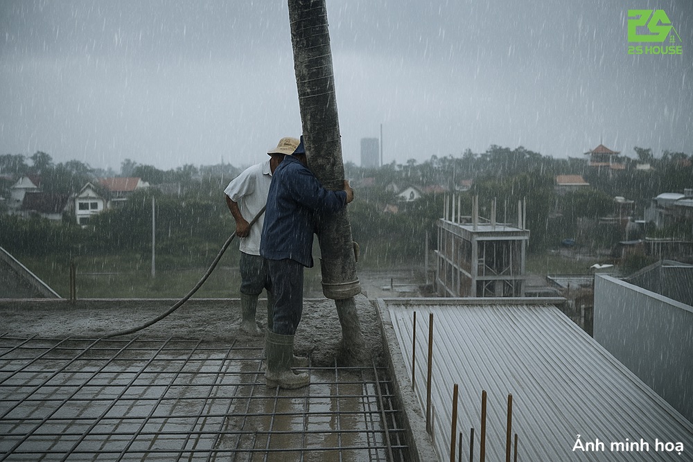xử lý khi đổ bê tông gặp mưa